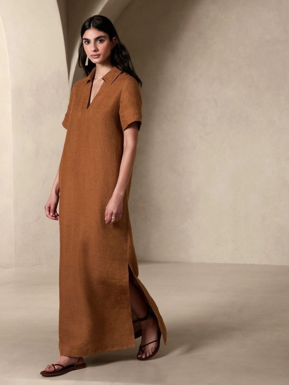 Banana Republic Rust Brown Linen-Blend Maxi Dress
